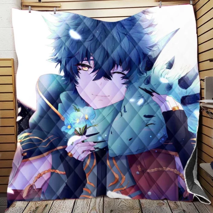 Anime Boy Dragon Blue Flowers Quilt Blanket