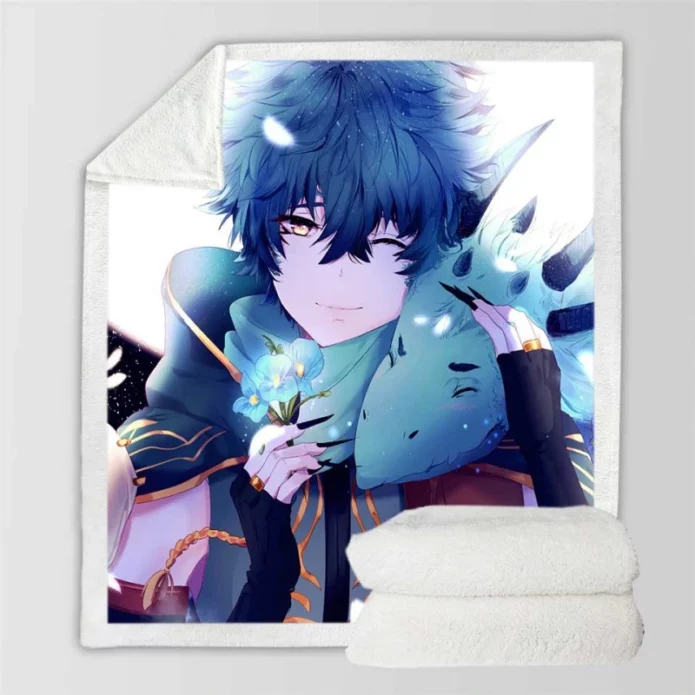 Anime Boy Dragon Blue Flowers Sherpa Fleece Blanket