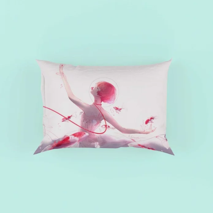 Anime Girl Ballet Dancer Fishes Pink Koi Pillow Case