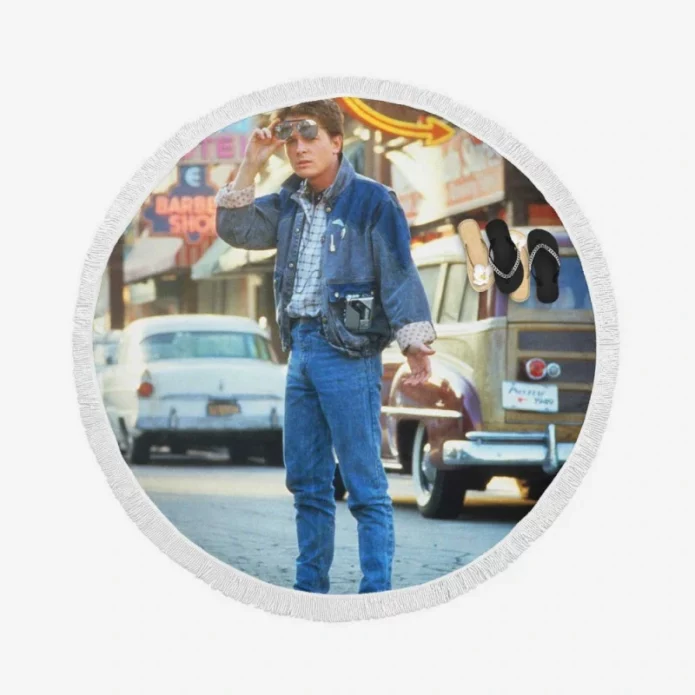 Back To The Future Move Marty McFly Michael J Fox Movie Round Beach Towel