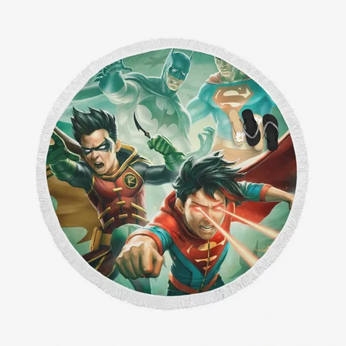 Batman and Superman Battle of the Super Sons Movie Round Beach Towel