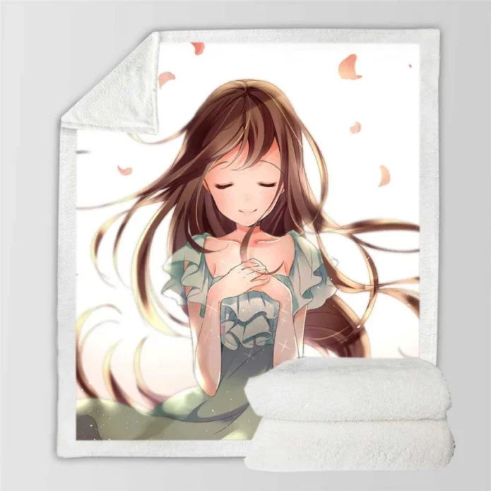 Beautiful Japanese Anime Girl Queen King Sherpa Fleece Blanket