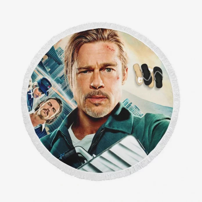 Brad Pitt in Bullet Train Movie Round Beach Towel