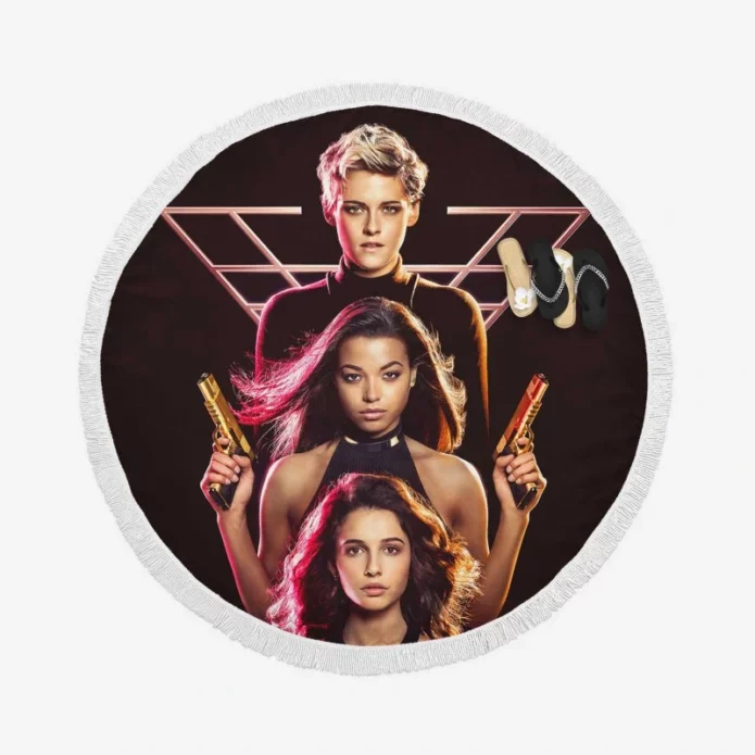 Charlies Angels Kristen Stewart Naomi Scott Ella Balinska Round Beach Towel