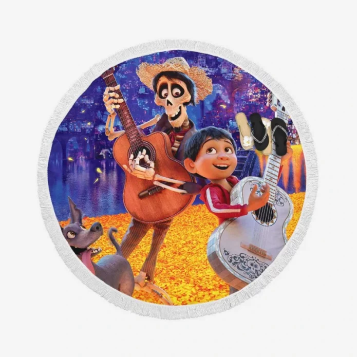 Coco Movie Dante Hector Miguel Rivera Round Beach Towel