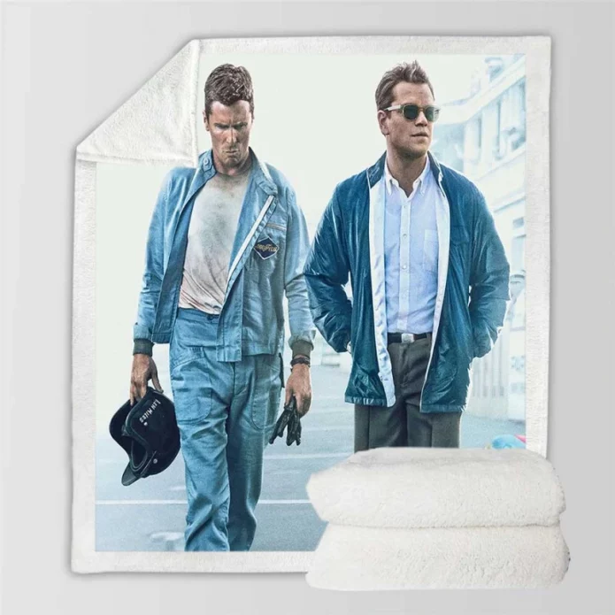 Ford v Ferrari Movie Christian Bale Matt Damon Sherpa Fleece Blanket