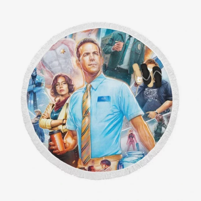 Free Guy Movie Jodie Comer Round Beach Towel