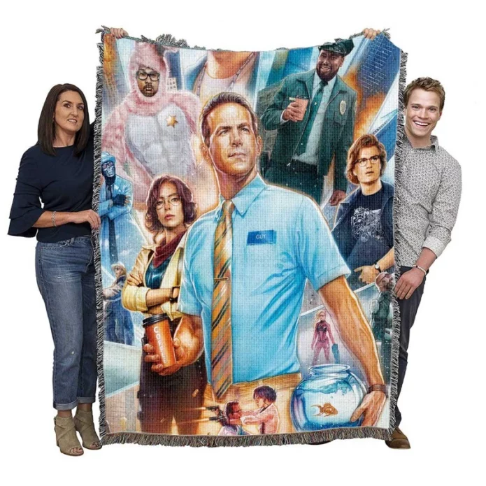 Free Guy Movie Jodie Comer Woven Blanket