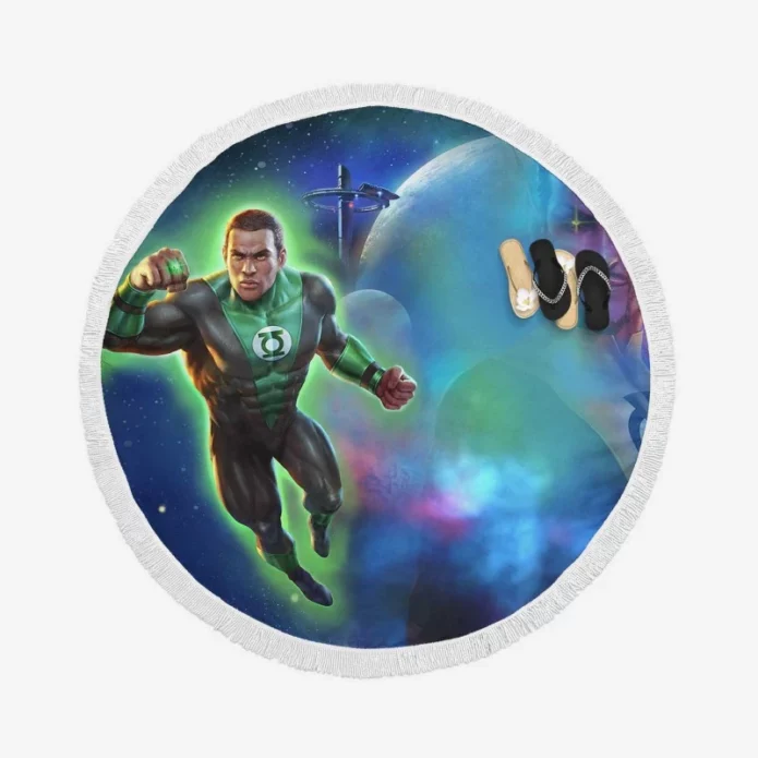 Green Lantern Beware My Power Movie John Stewart Round Beach Towel