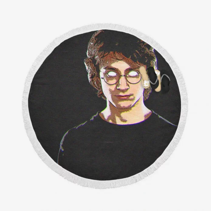 Harry Potter Movie Daniel Radcliffe Glitch Art Round Beach Towel