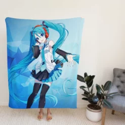 Hatsune Miku Anime Girl Polygons Blue Fleece Blanket