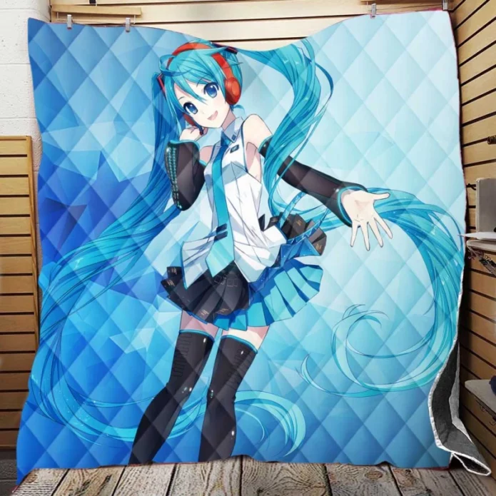 Hatsune Miku Anime Girl Polygons Blue Quilt Blanket