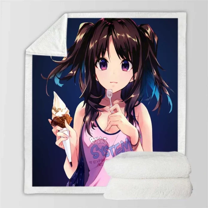 Ice Cream Desert Anime Girl Sherpa Fleece Blanket