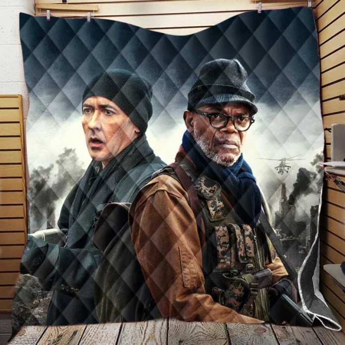 John Cusack and Samuel L Jackson in Cell Movie Quilt Blanket