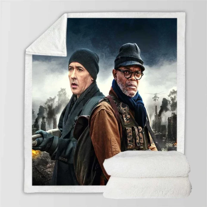John Cusack and Samuel L Jackson in Cell Movie Sherpa Fleece Blanket