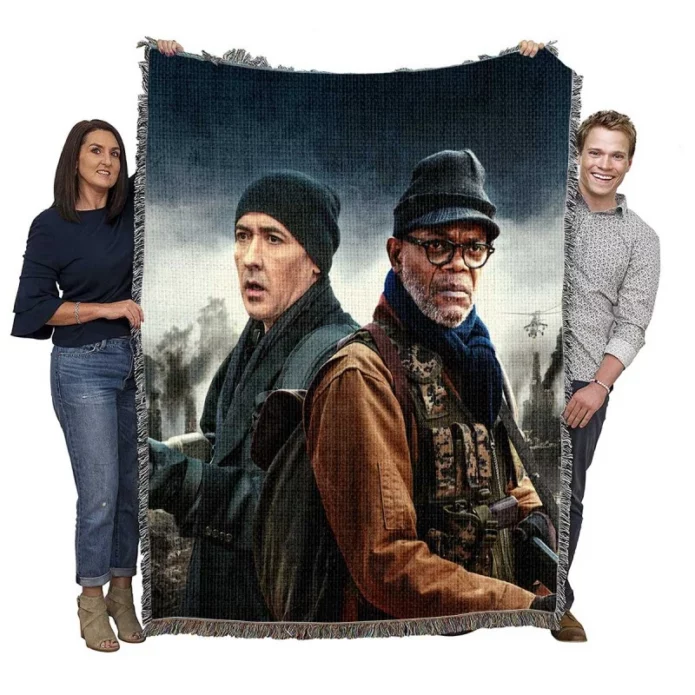 John Cusack and Samuel L Jackson in Cell Movie Woven Blanket