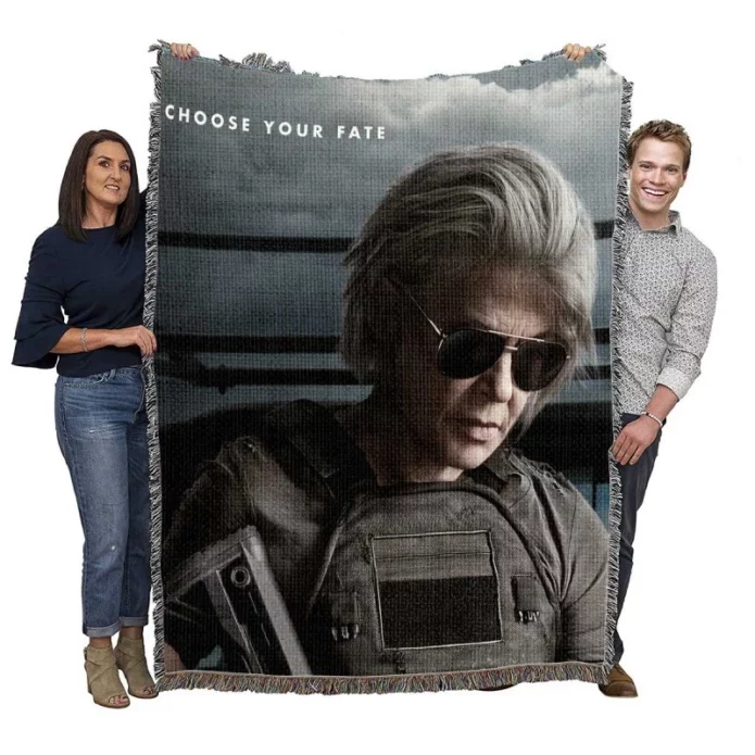 Linda Hamilton Sarah Connor in Terminator Dark Fate Movie Woven Blanket