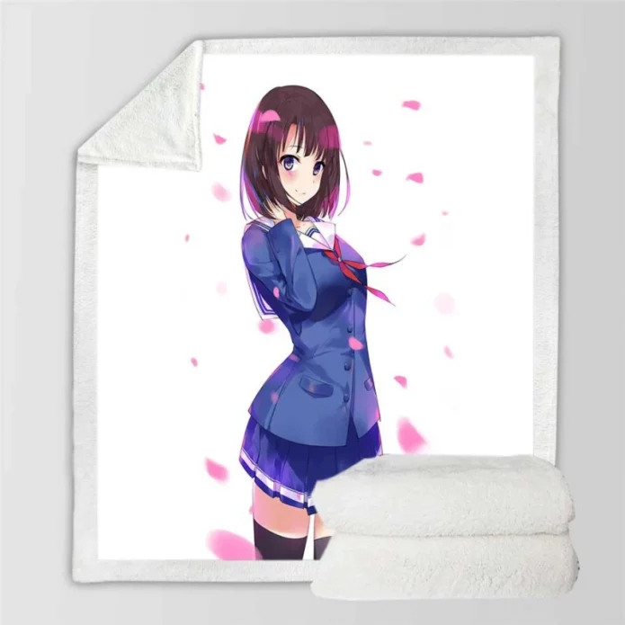 Megumi Kato Anime Girl Sherpa Fleece Blanket