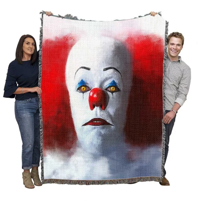 Painting of Pennywise in It Movie Woven Blanket
