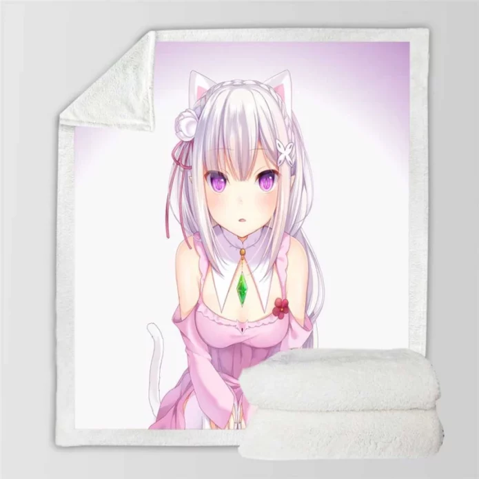 Rezero Emilia Anime Girl Japanese Sherpa Fleece Blanket