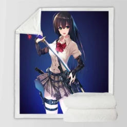 Samurai Sword Katana Anime Girl Sherpa Fleece Blanket
