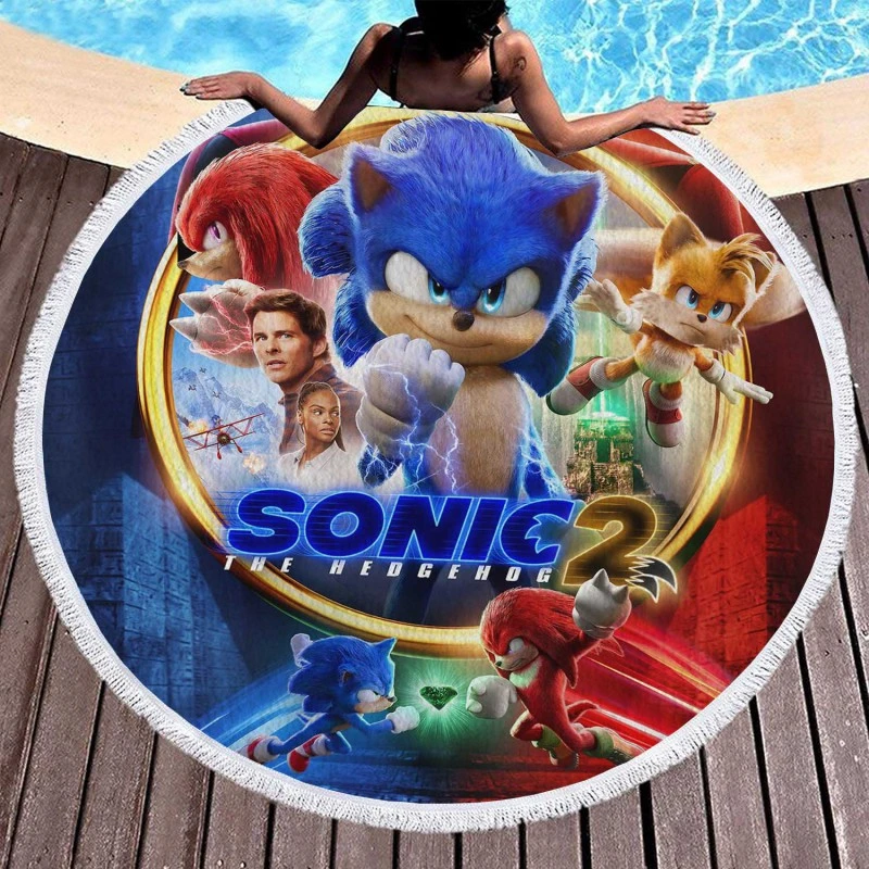 Sonic The Hedgehog 2 Movie Round Beach Towel