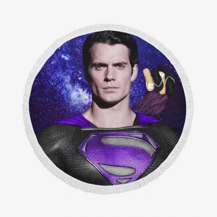 Superman in Purple Galaxy Movie Henry Cavill Round Beach Towel