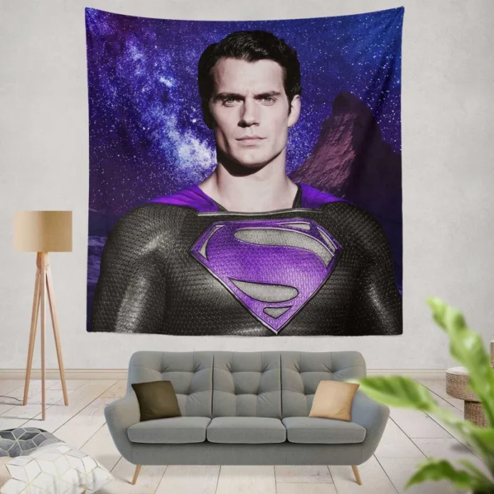 Superman in Purple Galaxy Movie Henry Cavill Wall Hanging Tapestry