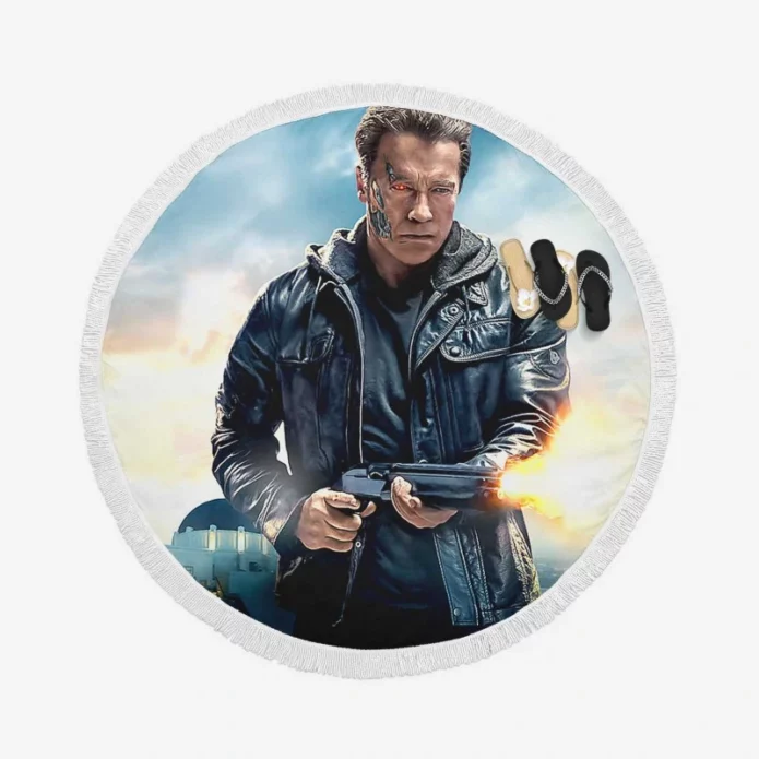 Terminator Genisys Movie Arnold Schwarzenegger Round Beach Towel