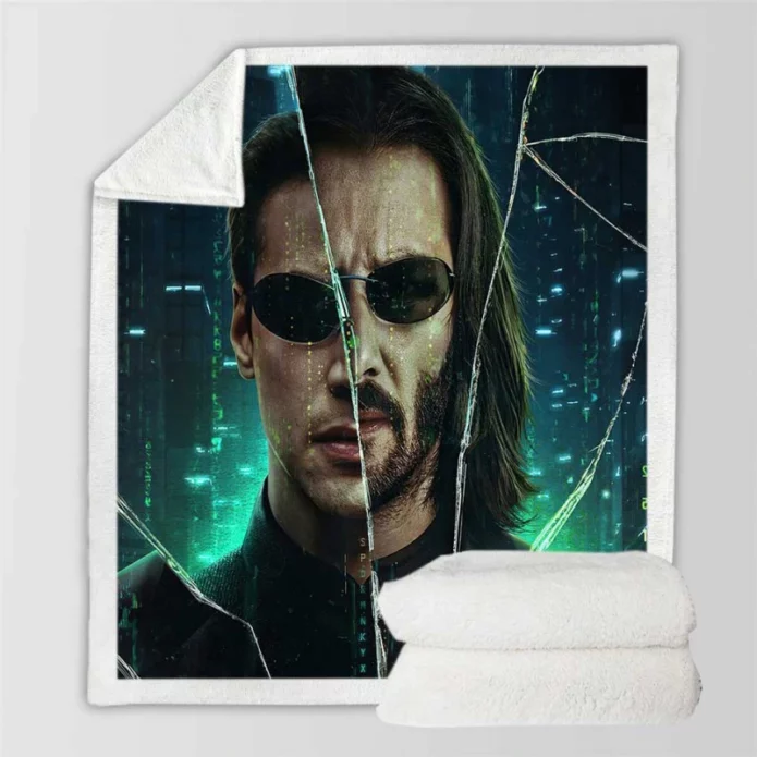 The Matrix Resurrections Movie Keanu Reeves Sherpa Fleece Blanket