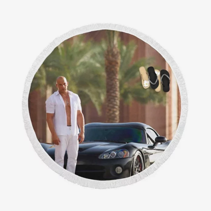 Vin Diesel in Furious 7 Movie Round Beach Towel