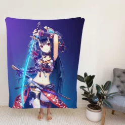 Warrior Girl Katana Anime Fleece Blanket
