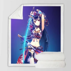 Warrior Girl Katana Anime Sherpa Fleece Blanket