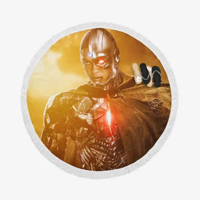 Zack Snyders Justice League Movie Cyborg Round Beach Towel