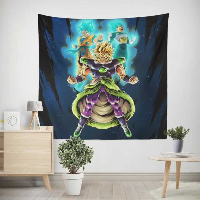 Broly vs Goku and Vegeta Clash Anime Wall Tapestry