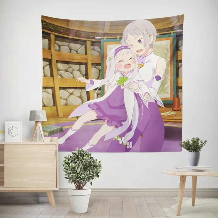 Emilia Re ZERO Courageous Embrace Anime Wall Tapestry