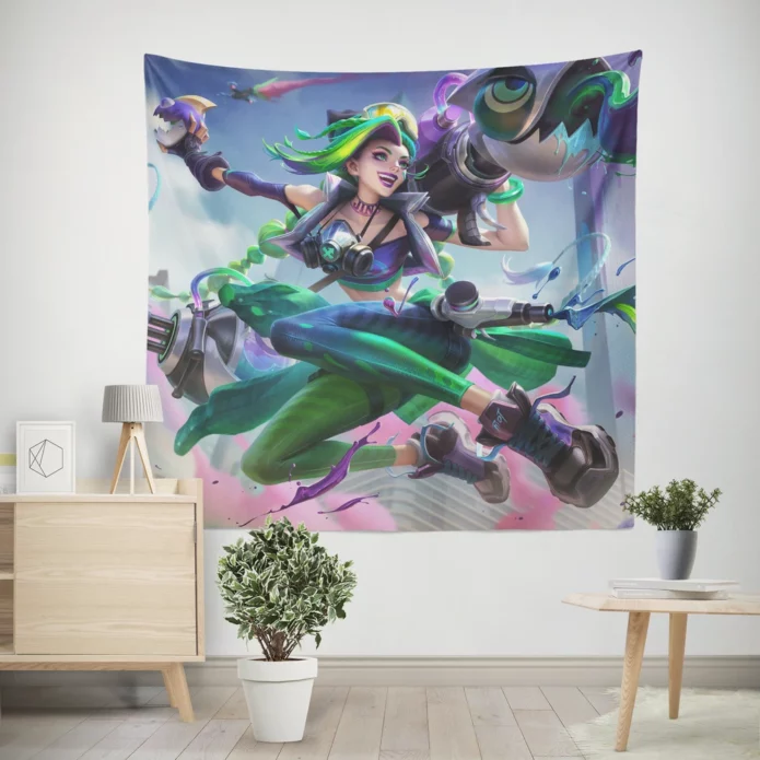 Jinx Chromacrash League Wild Rift Anime Wall Tapestry