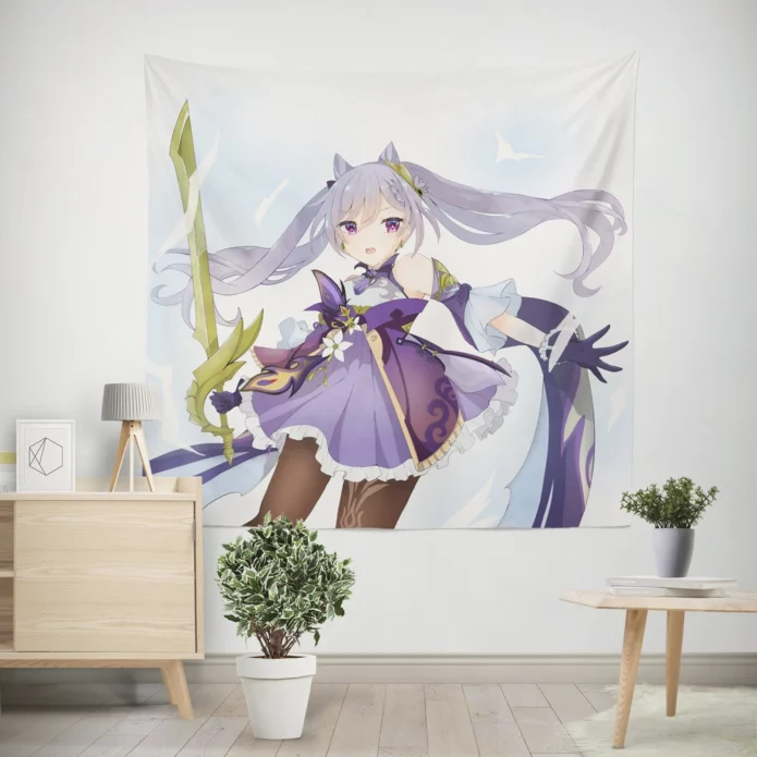 Keqing Exploring Genshin Impact World Anime Wall Tapestry