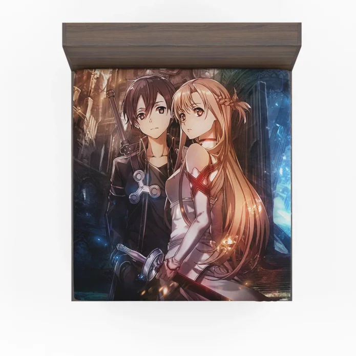 Kirito and Asuna Saga Sword Art Online Adventure Anime Fitted Sheet