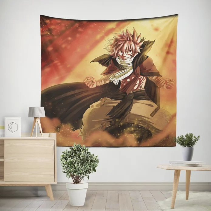 Natsu Dragneel Roaring Flames of Power Anime Wall Tapestry