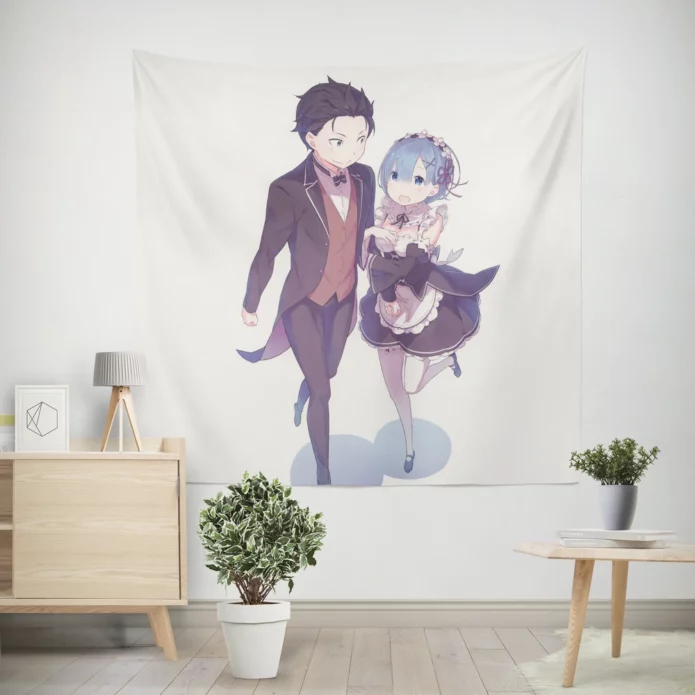 Rem and Subaru Re ZERO Dynamic Duo Anime Wall Tapestry