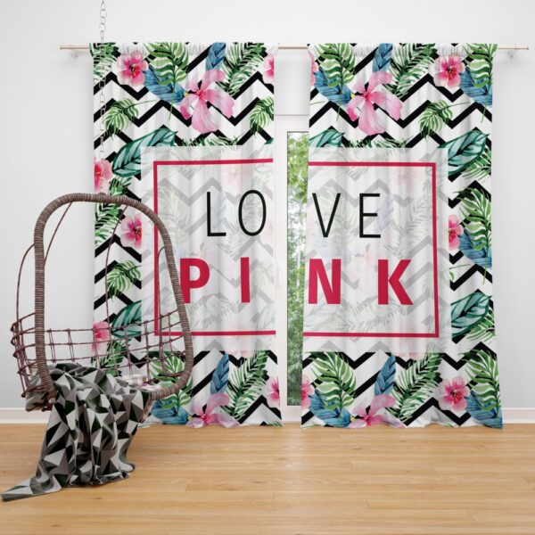 VS Love Pink Modern Pattern with Tropical Watercolor Flowers Window Curtain