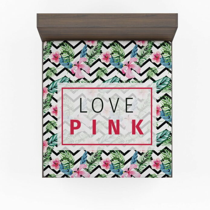 VS Love Pink Modern Pattern with Tropical Watercolor Flowers Bedding Fitted Sheet
