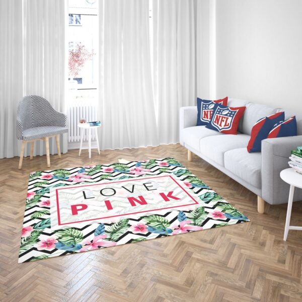 VS Love Pink Modern Pattern with Tropical Watercolor Flowers Floor Rug Mat
