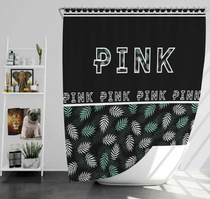 VS Pink Pattern with Green and White Palm Leaves Shower Curtain
