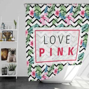 VS Love Pink Modern Pattern with Tropical Watercolor Flowers Shower Curtain