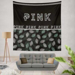VS Pink Pattern with Green and White Palm Leaves Wall Hanging Tapestry
